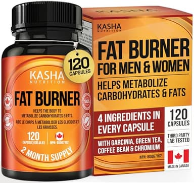Canadian-Made Thermogenic Fat Burner for Women and Men - Metabolizes Carbohydrates + Fats | Appetite Suppressant - Could Help to Increase Satiety | Weight Loss Pills for Men & Women | Garcinia Cambogia, Green Tea Extract, Green Coffee Bean and Chromium | Keto Friendly | 120 Diet Pills / Capsules. Kasha Nutrition