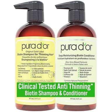 PURA D'OR Biotin Original Gold Label Shampoo & Conditioner Set, 473ml x 2