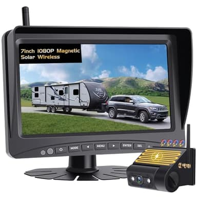 Solar Magnetic Wireless Backup Camera, 7 Inch Portable Installation RV Backup Camera, 1080P HD Rear View Camera, Rechargeable 7'' Monitor Kit for Car, IR Night Vision, 150° Wide Angle, DIY Guide Lines