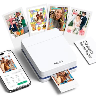 Nelko Photo Printer, PP01 Color Mini Portable Printer, Instant Smartphone Inkjet Printer, Sticky-Back Rechargeable Portable Picture Printer for iOS & Android, for Birthday Family, White