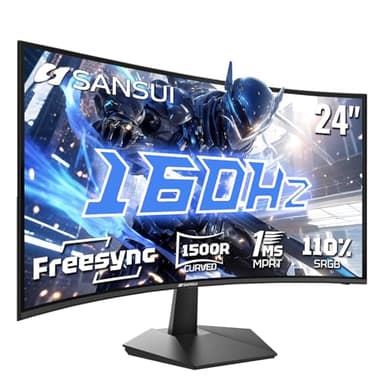 SANSUI Curved 24 Inch Gaming Monitor 160Hz FHD 1080P Computer Monitor,MPRT 1ms 1500R Fast VA Display, Freesync,HDR,3000:1 Contrast Ratio, HDMI2.0,DP1.4, VESA Compatiable(ES-G24C1L HDMI Cable Included)