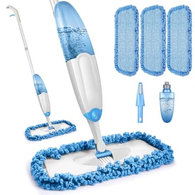 Tina&Tony Microfiber Spray Mop for Floor Cleaning, Hardwood Floor Spray Dry Wet Mop with 3 Reusable Refills Pads & 435ML Refillable Bottle, Kitchen Dust Mop for Hardwood Laminate Tile Floors, Blue