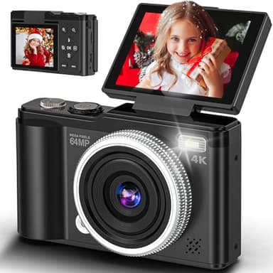 4K Digital Camera for Photography, 64MP Vlogging Camera for YouTube with 180° Flip Screen and Macro Function, 16X Zoom UHD Autofocus Video Camara with 32GB SD Card for Kids Teens Boys Girls