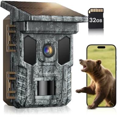 VIDVIS Trail Cameras - 4K 64MP Game Cam with Night Vision Motion Activated Waterproof IP66, WiFi Solar Power 0.2s Trigger Trail Cam with 850nm Low Glow Infrared LEDs, Wildlife Camera with 32GB SD Card