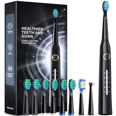 TEETHEORY Sonic Electric Toothbrushes for Adults and Kids, 8 Brush Heads Electric Toothbrush with 40000 VPM Deep Clean 5 Modes, Rechargeable Fast Charge 4 Hours Last 30 Days(Black)