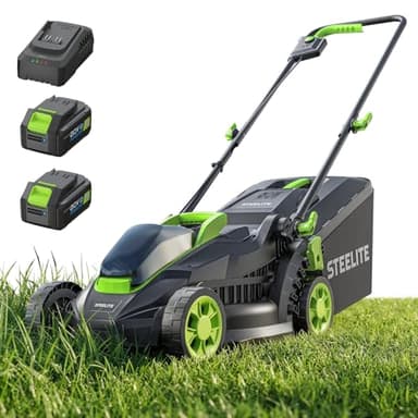 STEELITE 40V Electric Lawn Mower 13 Inch, 2X20V Cordless Lawn Mower with 5-Position Cutting Height Adjustment, Battery Powered Lawn Mower for Small Yard, 2X4.0Ah Battery and 2 Charger Included