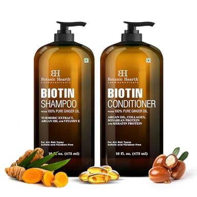 Botanic Hearth Biotin Shampoo and Conditioner Set - with Ginger Oil & Keratin for Hair Loss and Thinning Hair for Men and Women - Sulfate Free, 16 fl oz each