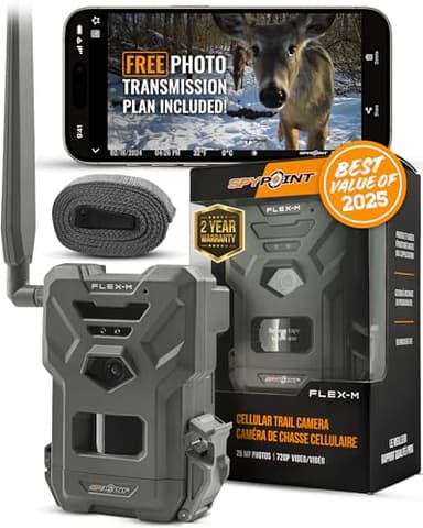 SPYPOINT Flex-M Cellular Trail Camera - Best Value in Hunting Accessories, No WiFi Needed & GPS-Enabled, Hunting Night Vision, IP65 Water-Resistant, 28MP Photos, 720p Videos + Sound (Pack of 1)