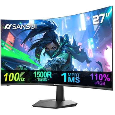 SANSUI Curved 27 Inch Monitor 100Hz Computer Monitor 1Ms FHD 1080P 1500R|110% sRGB|HDMI|VESA Compatible,for Tablet,Desktop,Laptop and PC Work Gaming