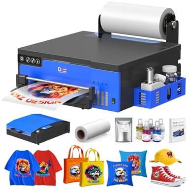 DXZ A4 DTF Printer with Roll Feeder-XP600: 2X Faster Than L1800/L805, Built-in White Ink Stirring System & Protective Film Cutter for DIY T-Shirt Printing (A4 Printer+Oven)