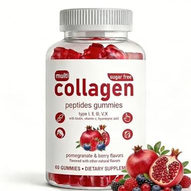 Collagen Gummies, Multi Collagen Peptides | Type I,II,III,V,X Protein with Biotin, Hyaluronic Acid for Skin, Hair, Nails