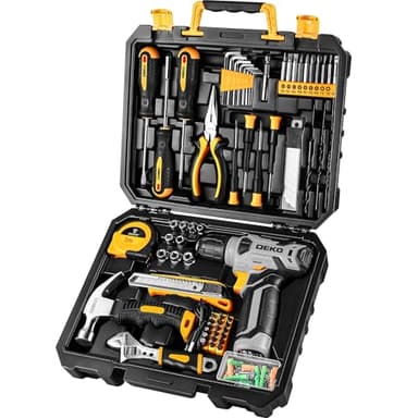 DEKOPRO 126-Piece Power Tool Combo Kit with 8V Cordless Drill, NiMh Battery, 10MM 3/8'' Keyless Chuck, DIY Hand Tools for Garden, Office, House Repair