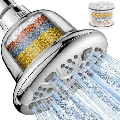 Filtered Shower Head - High Pressure Shower Head with Filter for Hard Water Softener - 7 Settings Bathroom Rain Showerhead to Remove Chlorine and Heavy Metals (Chrome)
