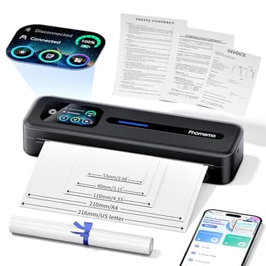 Phomemo Upgraded Portable Printer Touchscreen, M832D Bluetooth Wireless Thermal Inkless Printer, Supports 8.5"x11" US Letter & A4, Compatible with iOS, Android, PC for Travel, Black