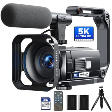 Camcorder Video Camera, 5K 56MP Vlogging Camera YouTube WiFi Night Vision 3” 270° Rotatable Touchscreen Podcast Cameras Recorder with 64GB SD Card, Microphone, Stabilizer, Remote, Batteries, Tripod