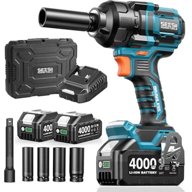 SEESII Cordless Impact Wrench, 1/2 Impact Gun 900 ft-lbs (1200N.m) High Torque, Electric Impact Driver with 21V 2x4Ah Battery 5 Sockets for Home Car Truck Tires Lug Nut Removal Tool