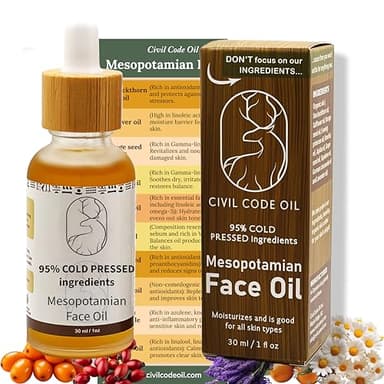 Civil Code Mesopotamian Face Oil – Organic Anti Aging Facial Oil for Women with Sea Buckthorn, Jojoba, Squalane & Lavender – Hydrating Skin Care for Dry Skin & Fine Lines – Natural Skincare 1oz