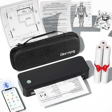 Gloryang Inkless Portable Printer for Travel, Wireless Thermal Printer Supports 8.5 x 11 Inch & A4 Size, Bluetooth Printer Includes Carry Case and 3 Rolls of Thermal Paper Kit, Black