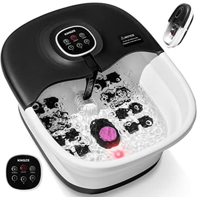 Collapsible Foot Spa Bath with Heat, Remote Control, Temperature Control, Bubbles, Pumice Stone, Red Light, Timer, 16 Massage Roller Pedicure Foot Spa Tub Foot Soaker for Soothe & Relax Tired Feet