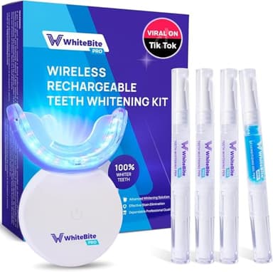 Whitebite Pro Upgraded Teeth Whitening Kit with Pens for Sensitive Teeth: Teeth Whitening LED Light, Mouth Tray, Carbamide Peroxide Whitening Gel