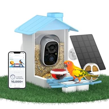 Smart Bird Feeder with Camera Solar Powered, Bird House with Camera for Outside, AI Identify, Auto Capture Bird Videos, Real Time Views, Bird Watching Cam for BirdLover, Blue