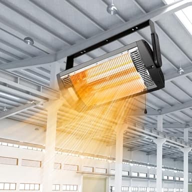 120V Electric Garage Heater, 750/1500W Ceiling Mount Space Heater for Garage, Shop, Dual Quartz Radiant, Patio with 90° Adjustable Tilt, Overheat Protection