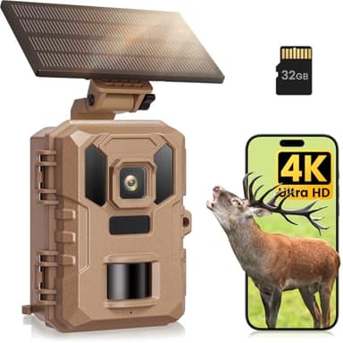 VIDVIS WiFi Trail Camera Solar, 64MP 4K Trail Cam with Night Vision Motion Activated Waterproof IP66, 0.2s Trigger Game Camera with Phone App,Wildlife Camera Infrared LEDs,Rechargeable Battery Outdoor