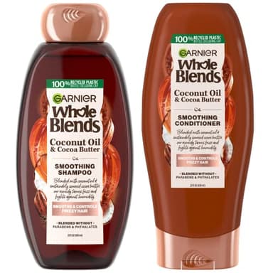 Garnier Hair Care Whole Blends Smoothing Coconut Oil and Cocoa Butter Extracts Shampoo and Conditioner, For Frizzy Hair 44 Fl Oz