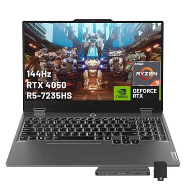 Lenovo LOQ 15.6" 144Hz FHD Gaming Laptop, AMD Ryzen 5 7235HS, NVIDIA GeForce RTX 4050, 32GB DDR5, 1TB PCle SSD, Backlit Keyboard, Numeric Keypad, Wi-Fi 6, Win 11, Luna Grey, 1TB Docking Station Set