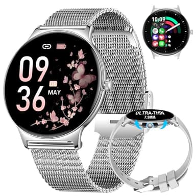 Smart Watch for Women Ultra-Thin with AMOLED Screen Bluetooth Call Women's Fashion Smartwatch IP68 Waterproof with Sleep/Pedometer 100+ Sport Modes Fitness Tracker for Android iOS