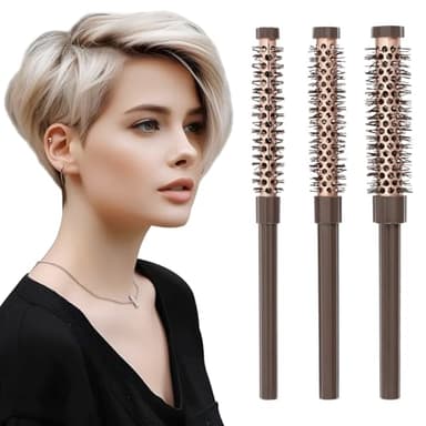 Small Round Brush, 3 Pieces Hair Brush for Blow Drying, Soft Volumize Blow Dryer Brush for Women Men Short Hair, Bangs, Roots, Curling, Straight (Small)