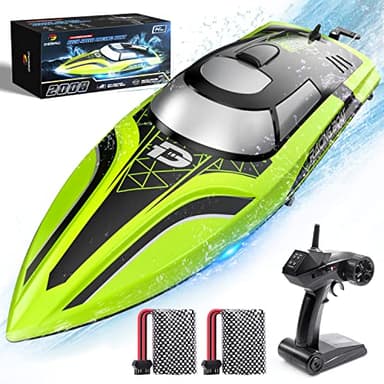 DEERC RC Boat with LED Light, 30+ Mins, Self Righting Remote Control Boat for Pools & Lakes, 20+ MPH, 2.4GHz Racing Boats, 2 Battery, Summer Pool Toys for Kids