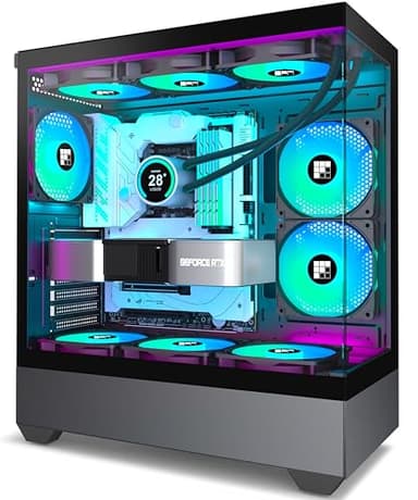 FOIFKIN F1 ATX Computer Case ATX 6 PWM ARGB Fans Pre-Installed Type-C Mid-Tower Case Full-View Dual Tempered Glass Gaming Case (Black, F1)