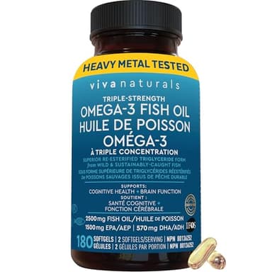 Fish Oil Omega 3 Supplements – 2500 mg High Potency Fish Oil with 1500 mg EPA & 570 mg DHA Omega 3 Fatty Acids in rTG Form for Better Absorption, No Fishy Aftertaste, IFOS Certified, 180 Softgels