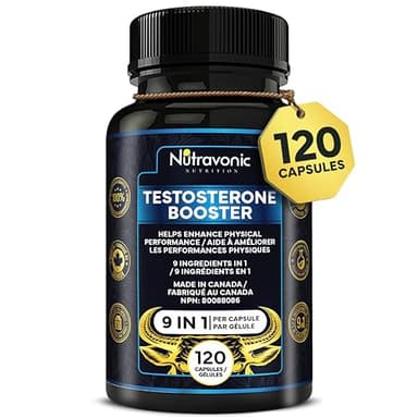 Testosterone Booster for Men – Tribulus Terrestris, Tongkat Ali, Maca, Panax Ginseng, Horny Goat Weed, DIM, Siberian Ginseng, Ginkgo Biloba, Velvet Bean. Enhance Physical Performance & Promote Testosterone Production| High Potency Mens Supplements |120 Capsules, Canadian Made – Nutravonic Nutrition