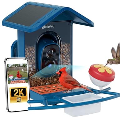 Smart Bird Feeder with Camera Solar Powered, 5GHz/2.4GHz, 2K HD Live View, AI Bird Species Identify, Instant Arrival Alerts, Weatherproof Outdoor Bird Feeder Camera, Best Gift for Bird Lovers