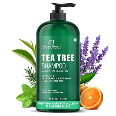 Botanic Hearth Tea Tree Shampoo for Dry & Itchy Scalp, Soothing & Hydrating Cleanser with Natural Tea Tree Oil, Sulfate & Paraben Free, For Men & Women, 16 fl oz