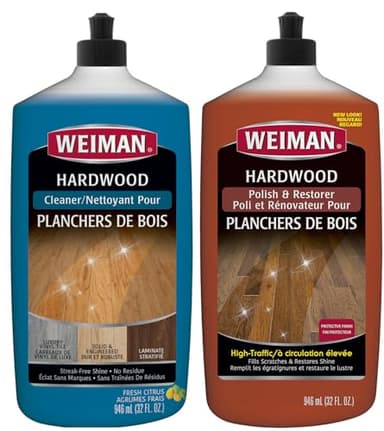 Weiman Hardwood Floor Cleaner and Polish Restorer Combo - 2 Pack - High-Traffic Hardwood Floor, Natural Shine, Removes Scratches, Leaves Protective Layer
