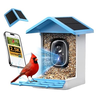 ​​isYoung Smart Bird Feeder with Camera, 2.5K QHD Resolution, AI Identify 16000+ Birds, AI Auto-Capture & Motion Detection, IP65 Water-Resistant, 5W Solar Powered, Best Gift for Bird Lovers（Blue）