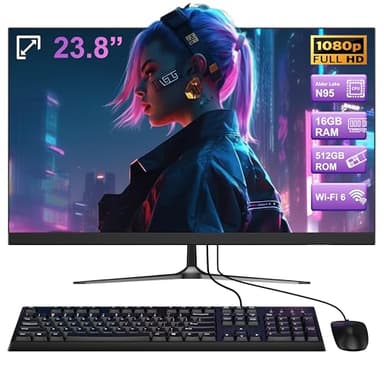 23 inch All-in-One Desktop Computer Alder Lake-N95(up to 3.4GHz) 16GB RAM DDR4 512GB ROM 1920 * 1080 IPS Display Desktop Computer with2.4G/5.0G WiFi & Bluetooth 5.1&HDMI, Wired Keyboard and Mouse