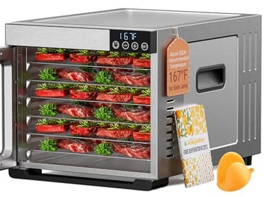 Konfintos 700W Food Dehydrator Machine | 6 XL Stainless Steel Trays (13"x12") | Dryer for Jerky, Mushroom, Herbs, Meat, Fruit | Digital Timer and Temperature Control, 167°F 48H | Recipes + Gloves