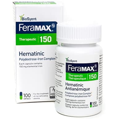 FeraMAX Pd Therapeutic 150 Iron Supplement | No.1 Recommended Treatment for Iron Deficiency Anemia | High Potency Iron Supplement with Convenient Dosing | Certified for Vegans Use | 150 mg per Capsule | 100 Capsules
