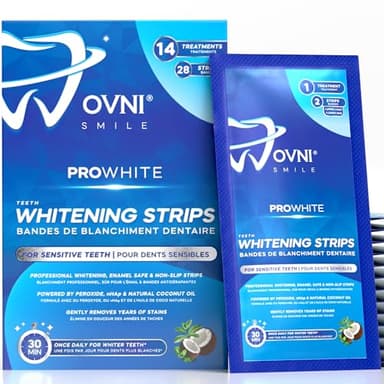OVNI Smile PROWHITE Whitening Strips for Sensitive Teeth – Fast 30 Minutes, Enamel-Safe, Non-Slip Whitening Kit with Coconut Oil nHAp & Mint, 28 Strips 14 Treatments