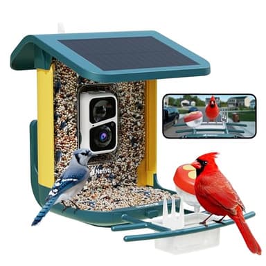 Smart Bird Feeder with Camera, Solar Powered, 2.4GHz/5GHz, 2K HD Live View, Weatherproof for Outdoors, AI Identification & Instant Alerts, Easy Setup & Refilling, Gift for Bird Watching