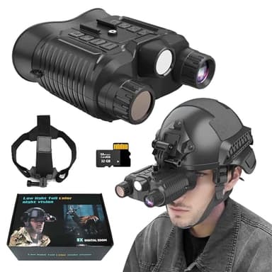 SKIOVEMI NV8161 Military Tactical Night-Vision Goggles Head Mounted, 4K HD IR Night Vision Binoculars with 8X Digital Zoom, Save Photo and Video with 32GB Memory Card, Built-in 3000Mah Battery