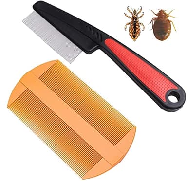 2 Pcs Flea Comb Groomer's Flea Comb for Dogs and Cats Fine Toothed Flea Comb to Remove Fleas & Flea Eggs Gentle Pet Comb for Detangling or Dematting Face & Paws Pet Comb for Dogs and Cats Dematting Comb Fine Toothed Grooming Combs Remove Fleas Lice Dandruff Mats and Tangled Hair