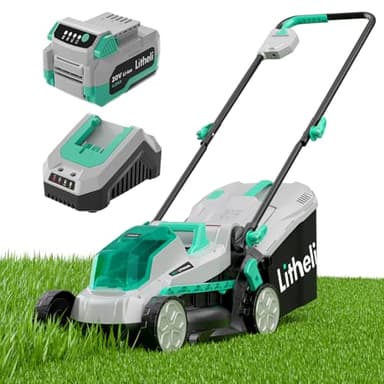 Litheli Cordless Lawn Mower 13 Inch, 5 Heights, 20V Battery Lawnmower for Garden, Yard and Farm, with Brushless Motor, 4.0Ah Battery & Charger Included