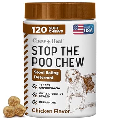 Stop The Poo Chew Coprophagia Treatment for Dogs - 120 Soft Chews Dog Treats for Bad Breath and Deterrent for Dogs Eating Poop - Boosts Gut Health