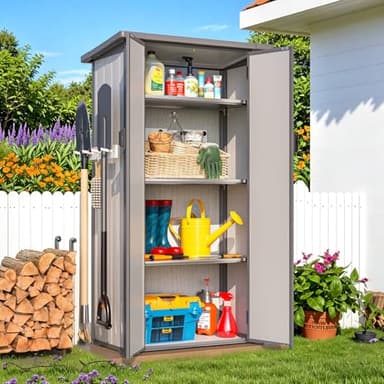 U-MAX Tall Resin Outdoor Storage Cabinet Waterproof with Adjustable Shelves, Vertical Plastic Storage Shed with Reinforced Floor, All Weather Sheds & Outdoor Storage Clearance with Base for Outside