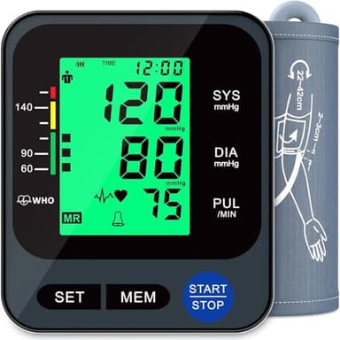 Blood Pressure Monitor for Home Use, Automatic Blood Pressure Machine with 3-Color Backlit Hypertension Display, 2x99 Memory with Upper Arm Large Cuff 22-42cm Black